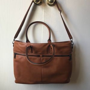 Brown Faux Leather Laptop Bag + Large Purse